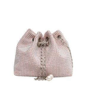 PINK CRYSTAL RHINESTONES CROSSBODY BUCKET PURSE